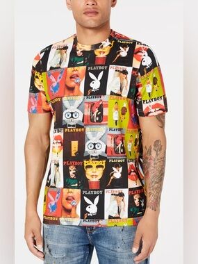 PLAYBOY Multicolor Patchwork Graphic Short-Sleeve Tee NWT